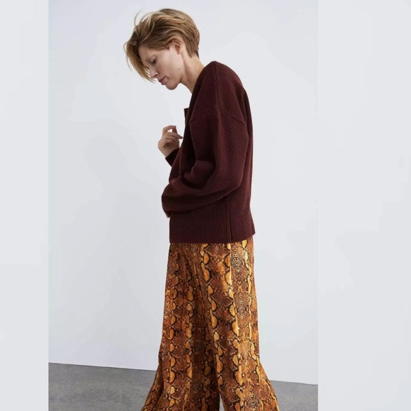 Zara Wide Leg Crop High Waist Snake Print Pants M - Picture 5 of 6